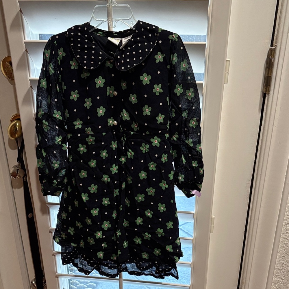 ❤️SALE❤️Worn Once Zyno Black Polka Dot Dress with Green Floral Accents